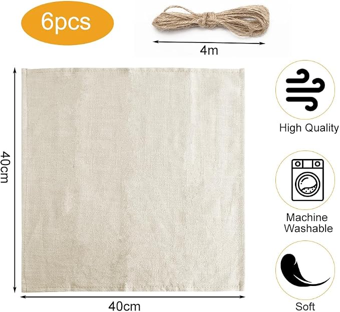 Set of 6 Plain Colour Linen Blend Fabric Dinner Napkins 40 x 40 cm Table Decoration Set for Events Wedding Birthday Dinner Cafe Kitchen Restaurant (Beige) - Image 2