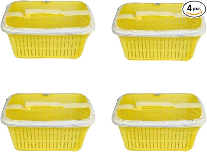Go Hooked Multipurpose Plastic Storage/Gift Basket With Net Cover | Stylish Basket With Zip Net Cover Pack Of 4 (Yellow) by Go+Hooked