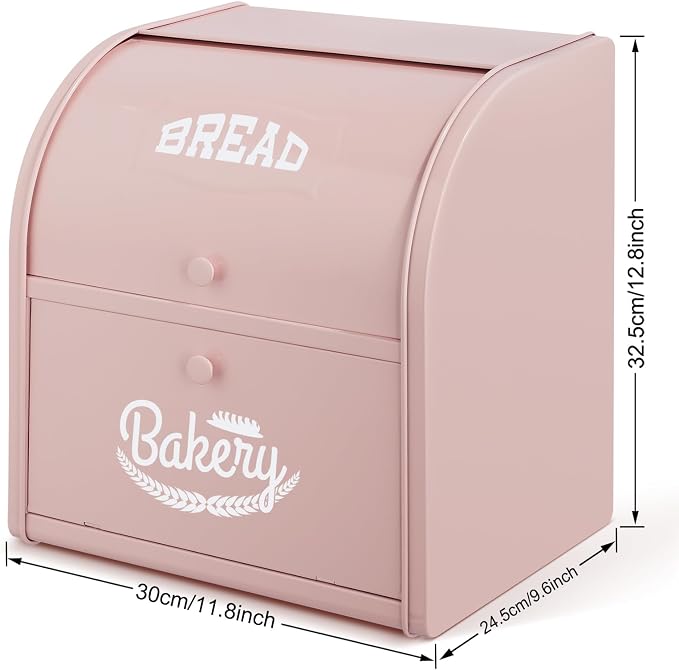 Bread Box, Metal Bread Box For Kitchen Countertop, Bread Storage Container Holds 2 Loaves Of Bread, High Capacity Breadbox, Bread Holder Suit Farmhouse Kitchen Decor For Counter (Pink) - Image 4