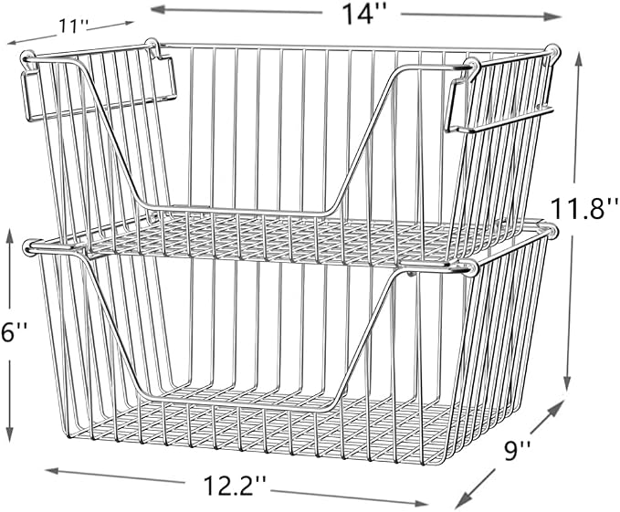 Slideep Large Stackable Storage Baskets Cabinet Organizer Sturdy Metal Wire Pantry Freezer Bin for Pantry Home Bathroom Kitchen Organization 4 Packs - Image 4