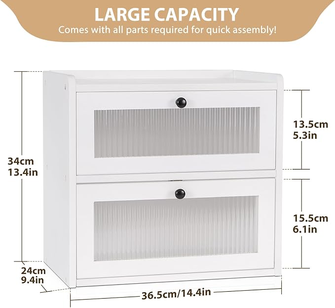 Sunhoo Bread Box for Kitchen Countertop Wooden Bread Storage Container Bin 2 Layer Breadbox Holder Large Capacity Keeper Vintage Farmhouse Food Organizer Pantry Shelf Acrylic Window (White) - Image 4