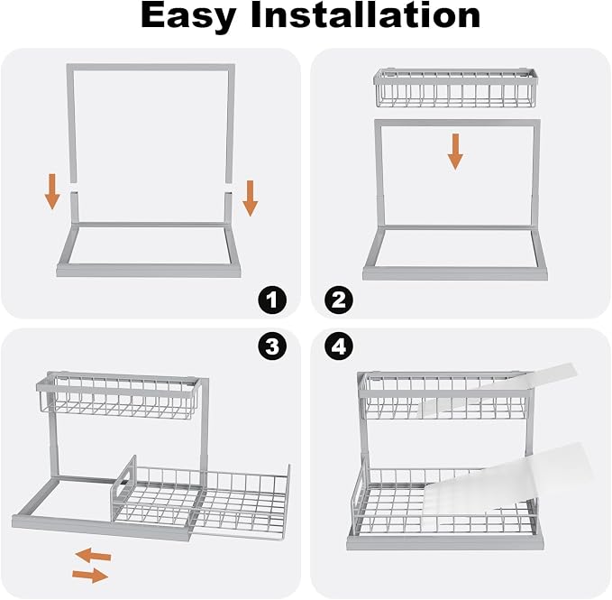 Under Sink Organizer, L-Shaped 2 Tier Pull Out Cabinet Organizer | For Kitchen and Bathroom, Slide Out Under Cabinet Storage, Metal Under Sink Storage with Sliding Drawer, 50 lbs, Grey 2 Pack - Image 6