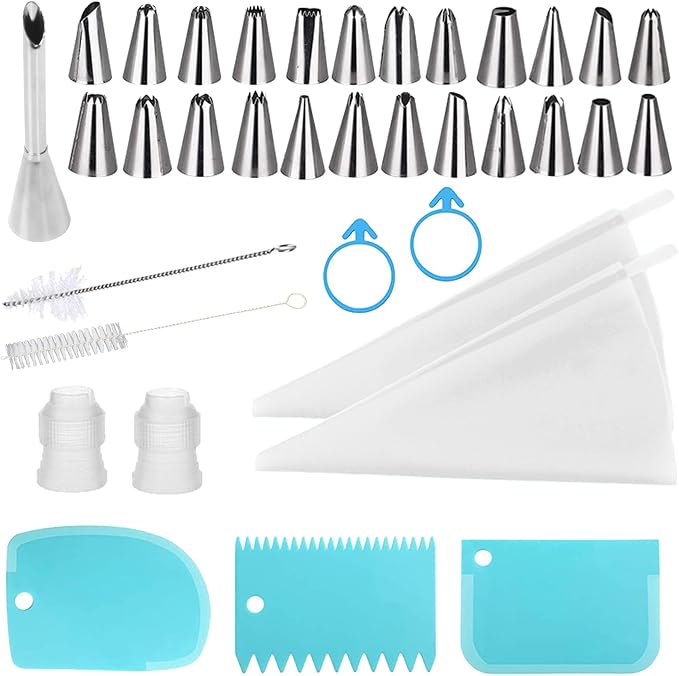 BDSHUNBF 36pcs Reusable Piping Bags and Icing Tips Set, Round Opening, Cake Decorating Kit for Pastries, Cupcakes, Cakes by BDSHUNBF