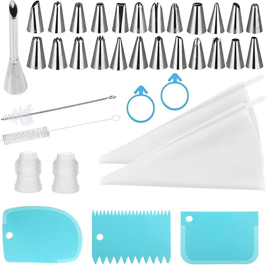 BDSHUNBF 36pcs Reusable Piping Bags and Icing Tips Set, Round Opening, Cake Decorating Kit for Pastries, Cupcakes, Cakes by BDSHUNBF
