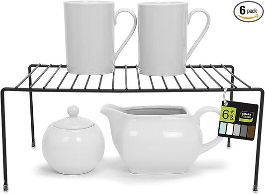 Smart Design Cabinet Storage Shelf Rack - Set of 6 - Medium - 8.5 x 13.25 Inch - Non-Slip Feet - Steel Metal Frame - Rust Resistant Coating - Cup, Dish, Counter & Pantry Organization - Kitchen - Black by PROMART
