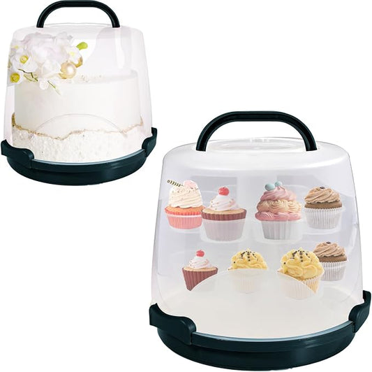 Cake Carrier Round Cake Stand Plus Height Cake Container with Cupcakes Pad, Handle, Lid Reusable Package Box for Transporting Desserts,Pie,Toast,Fruit (10" Black) by HomDSim