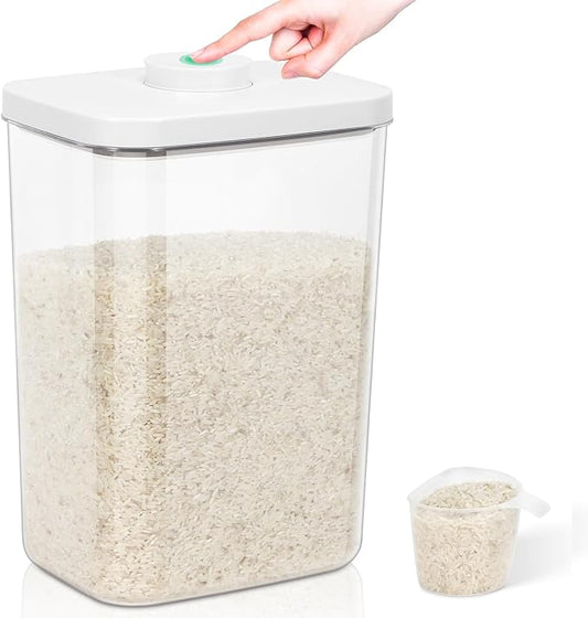 TBMax Large Airtight Food Container 6 Qt with Pop Up Lid & Measuring Cup for Rice, Flour, Cereal, Sugar, or Pet Food Storage, Rectangular Tall Food Storage Bin for Kitchen Pantry Organization by TBMax