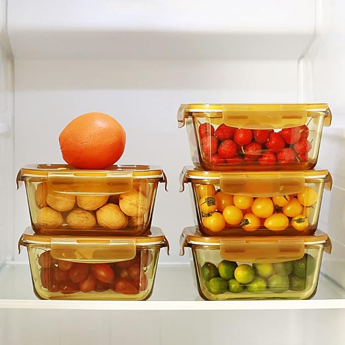 DAS TRUST Amber Glass Meal Prep Containers Microwave Safe Meal Prep Bowls Glass Food Prep Containers with Lid for Adult Meal Prep Bento Boxes - Image 5