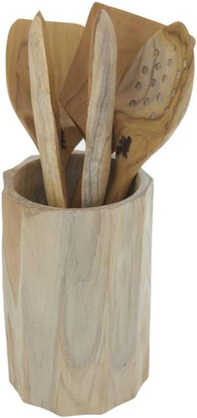 Nordic Teak Utensils & Holder for Kitchen Counter or Wet Bar | Wooden Cooking Utensil Set | Farmhouse Kitchen Decor | Spatula, Tongs & Serving Utensils | Solid Teak (Kitchen Utensil Holder) - Image 2