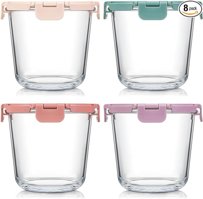 [UPGRADED LID] 6 Sets 3 Cup/24oz Borosilicate Glass Meal Prep Containers with Lids, Food Storage Bowl Jars for Soup Leftover Meal Lunch Oats Fruit Deli Salads - Microwave, Oven, Freezer Safe -BPA Free by Unknown