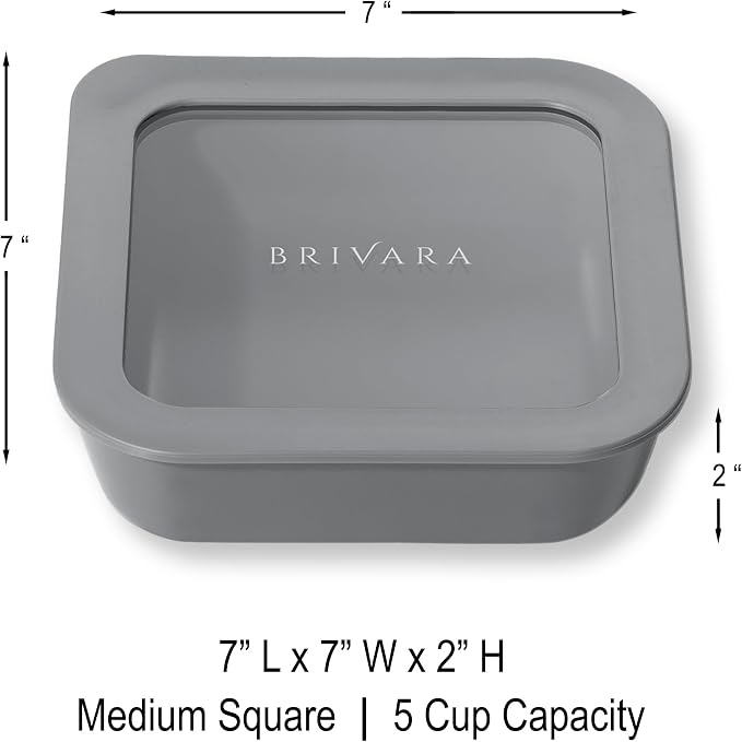 Glass Food Storage Container with Lid, 5-Cup Medium Square | Microwave-Safe Airtight Lid, Oven-Safe Ceramic-Coated Glass | Zero Plastic, No PFAS/PFOA/BPA, Reusable [Smoke] - Image 2