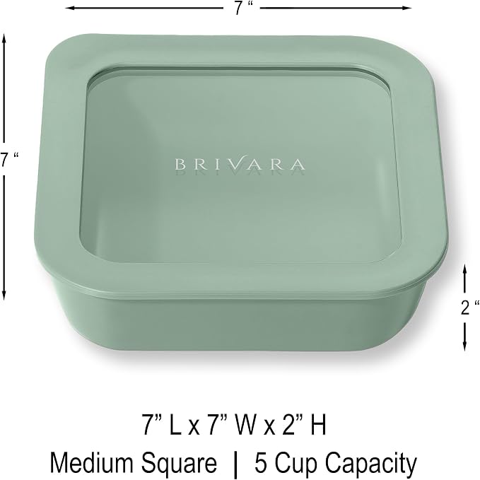 Glass Food Storage Container with Lid, 5-Cup Medium Square | Microwave-Safe Airtight Lid, Oven-Safe Ceramic-Coated Glass | Zero Plastic, No PFAS/PFOA/BPA, Reusable [Willow] - Image 2