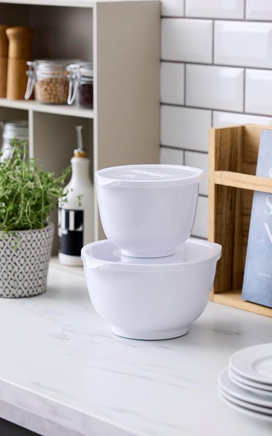 Rosti Margrethe Mixing Bowl Set, Set of 4 Mixing Bowls, 2 Mixing Bowls and 2 Lids, Recyclable Plastic, 1.5 Litre and 3 Litre, White - Image 2