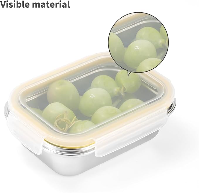 18/8 Stainless Steel Food Storage Containers, Meal Preparation Container Set, Baking Pan, Leak Proof Stackable Light and Easy Storage, Metal Set of 5 (2PC 21oz/2PC 43oz/1PC 169oz) - Image 8