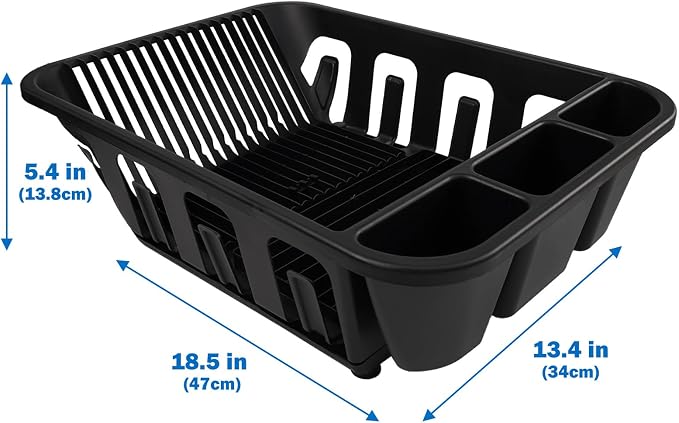 KOOMADE 2-Pack Large Dish Drying Rack for Kitchen Counter -Dish Drainer Set with Drainboard Heavy Duty Plastic Counter Organizer for Dishes, Cups, Knives, Spoons and Forks, Made in USA (Black) - Image 4