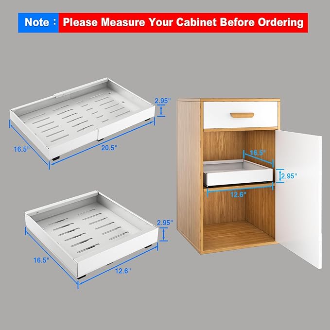 Mustorn 2 Pack Pull Out Cabinet Organizer, Expandable Slide Out Drawers for Kitchen Cabinets Peel and Stick Pullout Drawer Heavy Duty Sliding Shelves for Cupboard, Pantry, Bathroom(16.5" Deep, White) - Image 2