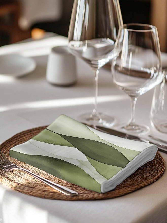 Sage Green Stripes Cloth Napkins Washable Set of 6, 20 x 20 Inch Reusable Retro Farmhouse Abstract Lines Dinner Table Napkins Cloth Bulk for Weddings Kitchen Restaurants Hotel Events Parties - Image 7