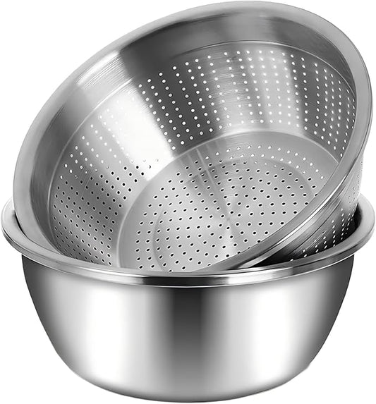 meleg otthon Stainless Steel Mixing Bowls, 8.5QT Salad Bowl, Metal Bowls With water filter basin, Stainless Steel Basin, Heavy Duty Deeper Edge Mirror Finish Dishwasher Safe Bowl (XXL)… by meleg+otthon