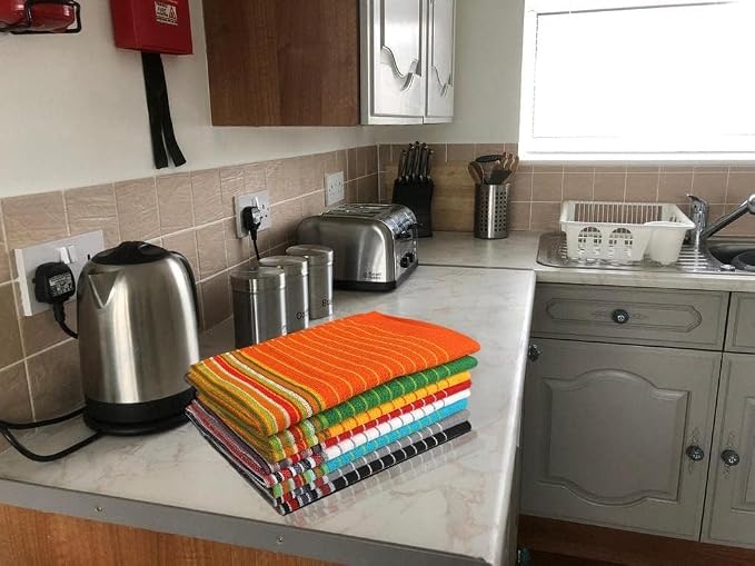 Urban Villa Kitchen Towels 100% Cotton Dish Towels for Kitchen(Set of 8)20”x30” Dish Cloths Highly Absorbent Kitchen Linen Set with Hanging Loop Perfect for Drying Dishes Cleaning Towels -Multicolor - Image 6