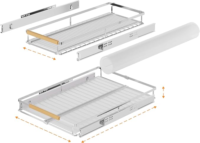 SANNO Pull Out Cabinet Organizer, Kitchen Sliding Shelf Under Sink Shelf, Expandable Drawer Shelves with Sliding Steel Metal Cabinet Drawers Slide Out, Chrome Finish，Expandable 12.1 to 18.4" W - Image 6