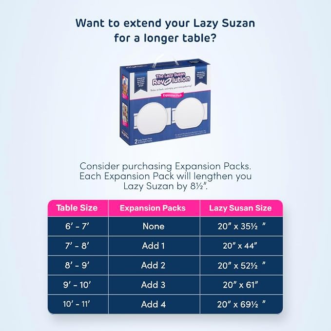 White- The Lazy Susan Revolution - The First Patented Lazy Susan Turntable Expandable for Rectangular & Oblong Tables - Kitchen & Dining Tables - Great Gift! Parties & Gatherings - Image 7