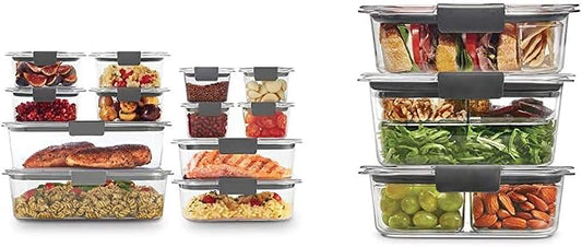 Rubbermaid Brilliance Storage 24-Piece Plastic Lids, Leak Proof Food Container & Leak-Proof Brilliance Food Storage 12-Piece Plastic Containers with Lids, Clear by Unknown