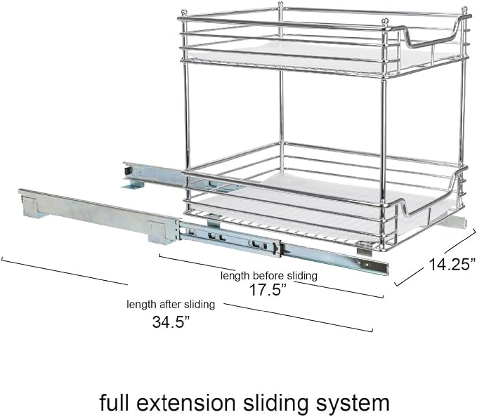 Household Essentials Glidez Chrome-Plated Steel Pull-Out/Slide-Out Storage Organizer with Plastic Liners for Under Cabinet Use - 2-Tier Design - Fits Standard Size Cabinet or Shelf, Chrome - Image 5
