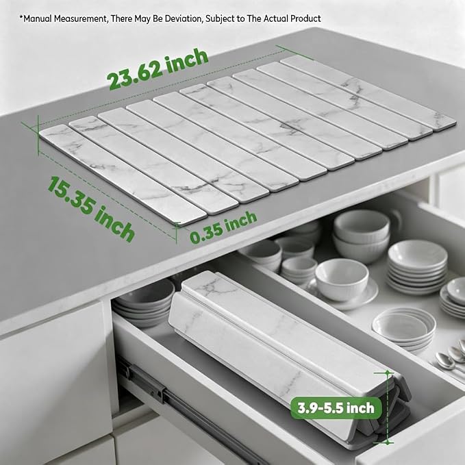 Stone Drying Mat for Kitchen Counter, Quick Diatomaceous Earth Mats for Dishes, 24"L x 16" W Super Absorbent Fast-Drying Collapsible Countertop Stone Mat (Marble White, 24" x 16") - Image 2