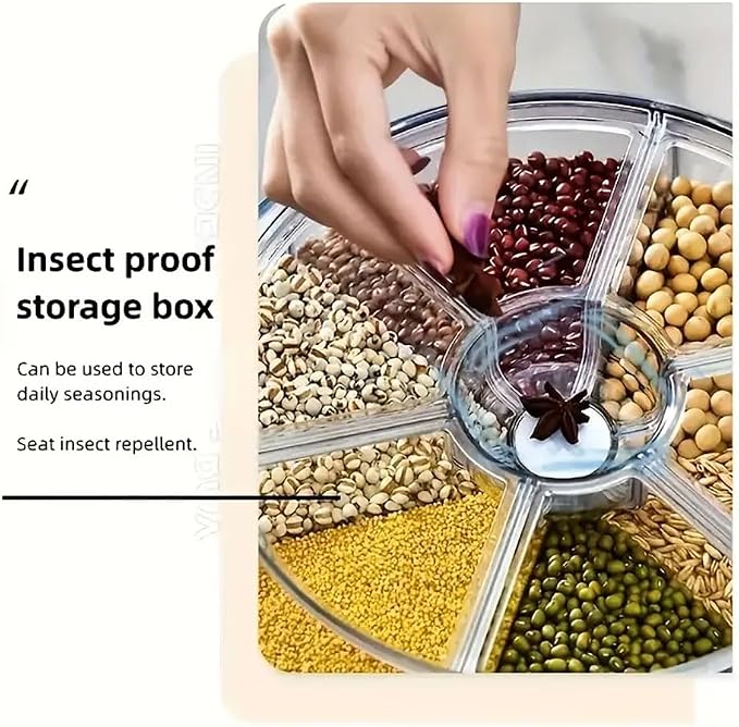 Rice Dispenser, 6-Compartment Rotating Grain Storage Container, Large | 360° Rotating Countertop Cereal Dispenser for Pantry with Push Button, Dry Food Organizer for Rice, Beans, Grains and Nuts - Image 7