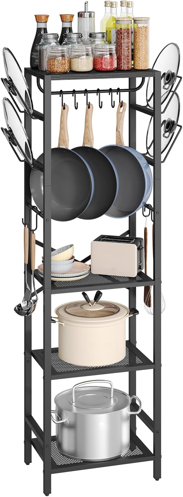 MAHANCRIS 4-Tier Pot Rack, Pots and Pans Organizer for Kitchen Corner, Kitchen Storage Rack with U-Shaped Lid Holders, Freestanding Cookware Stand, Black POBK3001 - Image 2