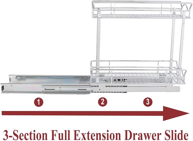 OCG Slide Out Cabinet Organizer for Narrow Cabinet (7" W X 21" D), 2 Tier Pull Out Shelves Slim Sliding Cabinet Organizer and Storage, Chrome - Image 4