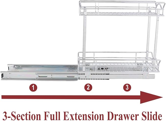 OCG Slide Out Cabinet Organizer for Narrow Cabinet (9" W X 17" D), 2 Tier Pull Out Shelves Slim Sliding Cabinet Organizer and Storage, Chrome - Image 5