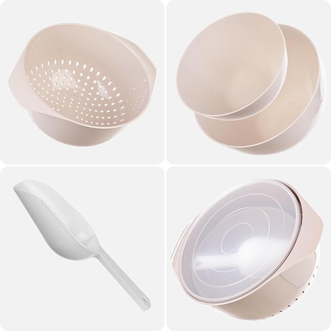 KADAX Plastic Bowl Set - Mixing Bowls with Lids 1.5L & 3L, Scoop & 3.5L Kitchen Strainer - Stackable Kitchen Accessories for Baking, Cooking, Washing & Storing - Image 6