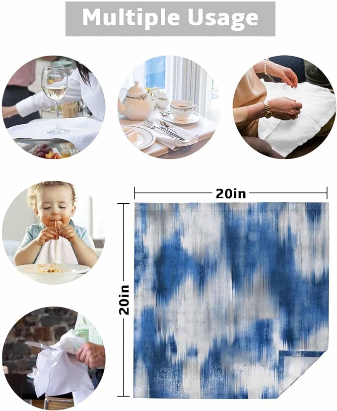 Abstract Blue Dinner Napkins Cloth Set of 4, Premium Polyester Napkins 20 x 20 Inch, Modern Geometric Gradual Stripes Grey Washable and Reusable Table Napkins for Wedding Cocktail Hotel - Image 5