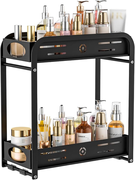 Aduanbang 2-Tier Counter Organizer Shelf, Metal Spice Rack for Kitchen, Vanity, Coffee Area and Home Office, Black (Black, 2 Tier) by Aduanbang