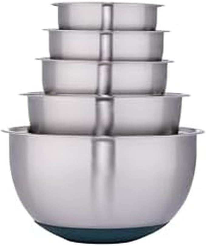 Chicago Metallic 13-Piece Stainless Steel Mixing Bowl Set with Airtight Lids and Grater Attachments, Etched Measurements, Nonslip Base, Dishwasher Safe, Nesting Bowls for Kitchen Baking Cooking by ChicagoMetallic