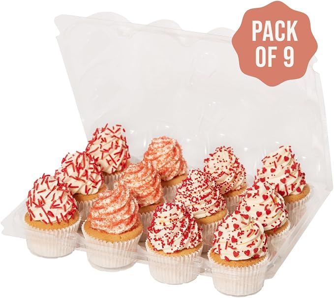 PME Pack of 9 Reusable Plastic Cupcake Container Carrier Boxes (12 cavities) - Image 2
