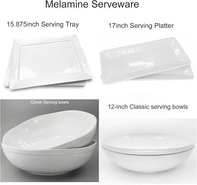 KX-WARE 17-Inch Melamine Serving Tray/Platters Set of 4, White & Rectangular | 100% Melamine,Dishwasher Safe,BPA Free - Image 4