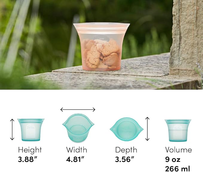 Zip Top Reusable Food Storage Bags | Short Cup [Peach] | Silicone Meal Prep Container | Microwave, Dishwasher and Freezer Safe | Made in the USA - Image 3