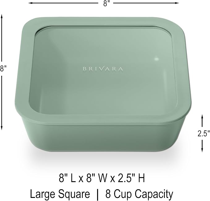 Glass Food Storage Container with Lid, 8-Cup Large Square | Microwave-Safe Airtight Lid, Oven-Safe Ceramic-Coated Glass | Zero Plastic, No PFAS/PFOA/BPA, Reusable [Willow] - Image 2