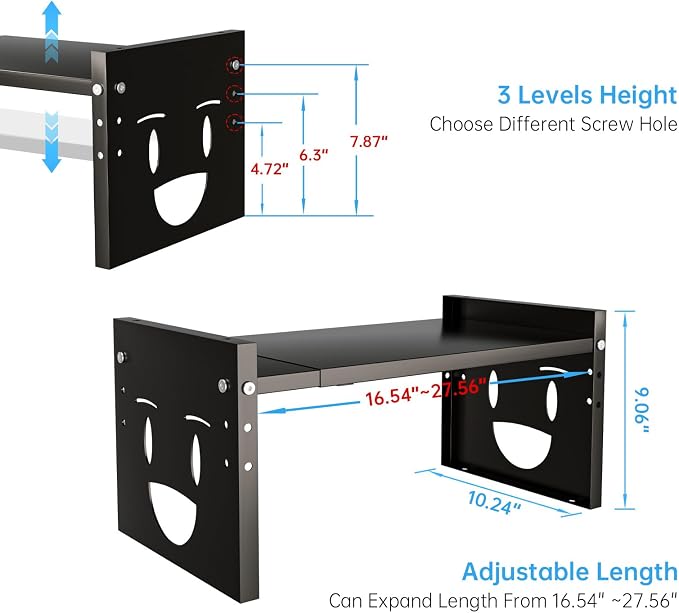 Fun-Face Expandable Cabinet Shelf Organizer,Adjustable Height & Width, Stackable Metal Storage Rack,Kitchen Spice Rack, Pantry Shelf, Countertops (1, Black) - Image 3