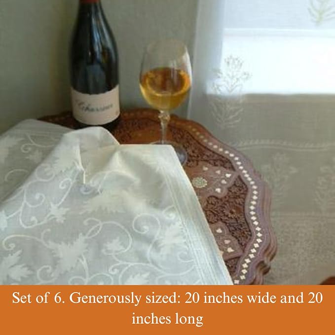 100% White Cotton Dinner Napkins, Set of 6, Hand Printed Ivy Lace Design, Fair Trade, Washable Cloth Napkins for Parties & Cocktails 20x20 in - Image 5