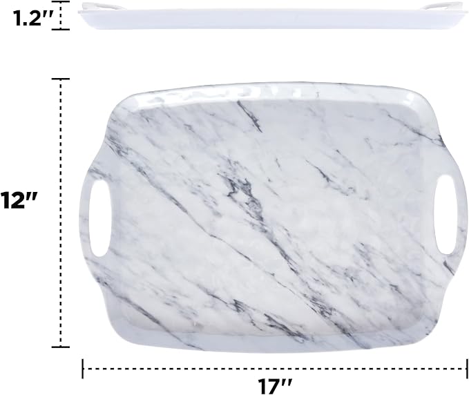 TP Melamine Serving Trays with Handles, 17” x 12”, Set of 2, White Marble | Rectangular Trays, Serving platters for Food and Meat, Party Serving, Lightweight, Break-resistant - Image 4