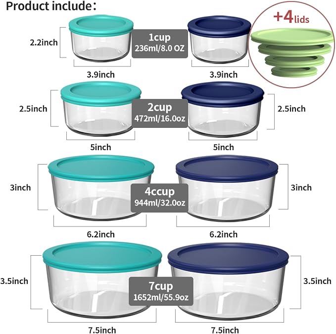 AILTEC 9 pack & 8 pack Glass food storage containers with lids,Glass meal prep containers - Image 7