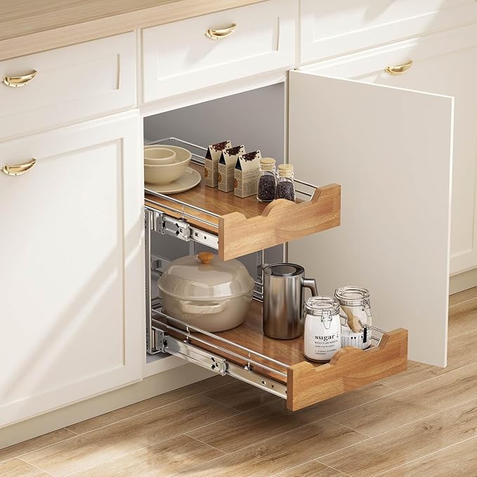 OCG Pull Out Cabinet Organizer 11" W x 21" D, 2 Tier Slide Out Shelf, Heavy-Duty Pull Out Drawer for Cabinets, Base Cabinet Organization for Kitchen, Pantry, Bathroom - Image 5