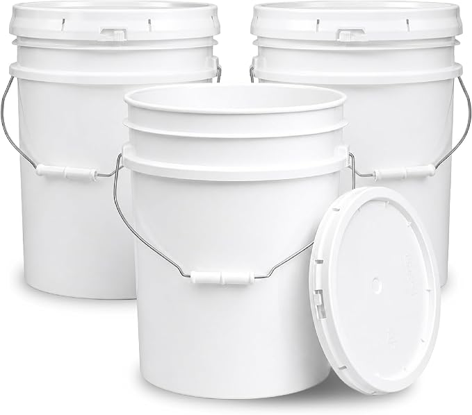 5 Gallon Bucket - Food Grade w/Lid BPA-Free, 3 Pack - White | Airtight Gasketed Tear Strip Lid, Heavy-Duty 90 Mil HDPE Plastic Pail, Bulk Storage, Food Safe Durable Container, Made in USA by ePackageSupply