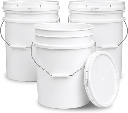 5 Gallon Bucket - Food Grade w/Lid BPA-Free, 3 Pack - White | Airtight Gasketed Tear Strip Lid, Heavy-Duty 90 Mil HDPE Plastic Pail, Bulk Storage, Food Safe Durable Container, Made in USA by ePackageSupply