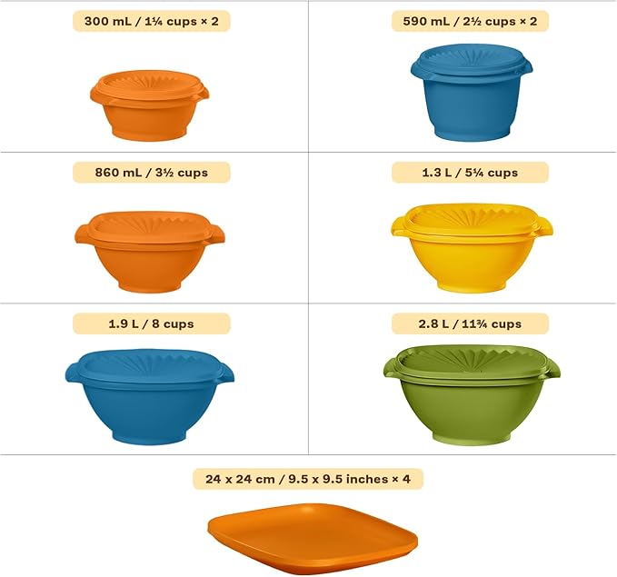 Tupperware Heritage Get it All Retro Collection, 30 Piece Food Storage Container Set in Retro Colors, Dishwasher Safe and BPA Free - Image 3