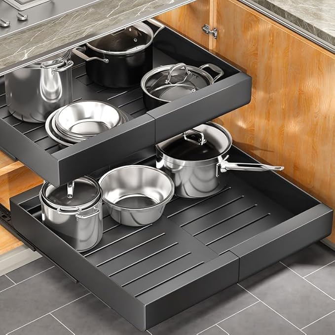 Kitstorack Pull out Cabinet Organizer, Expandable(12"-20") Heavy Duty Slide out Drawer Fixed with Adhesive Nano Film for Pots, Roll out Shelf Storage for Kitchen Base Cabinet Organization by Kitstorack