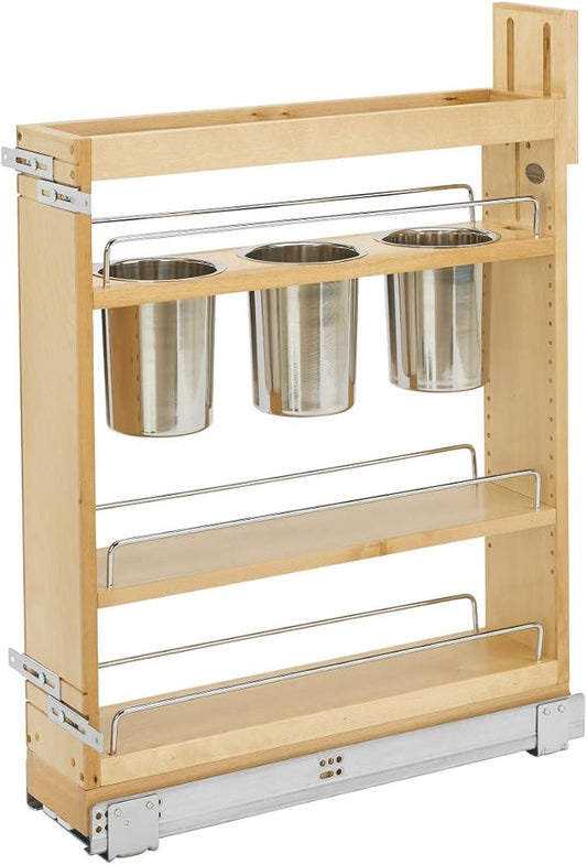 Rev-A-Shelf Pullout Organizer w/Soft-Close, Min Cabinet Opening 5.5" W | 5" W Slide Out Pantry Spice or Utensil Storage Rack w/BLUM Soft-Close & Adjustable Shelves for Base Cabinet, 448UT-BCSC-5C by Rev-A-Shelf